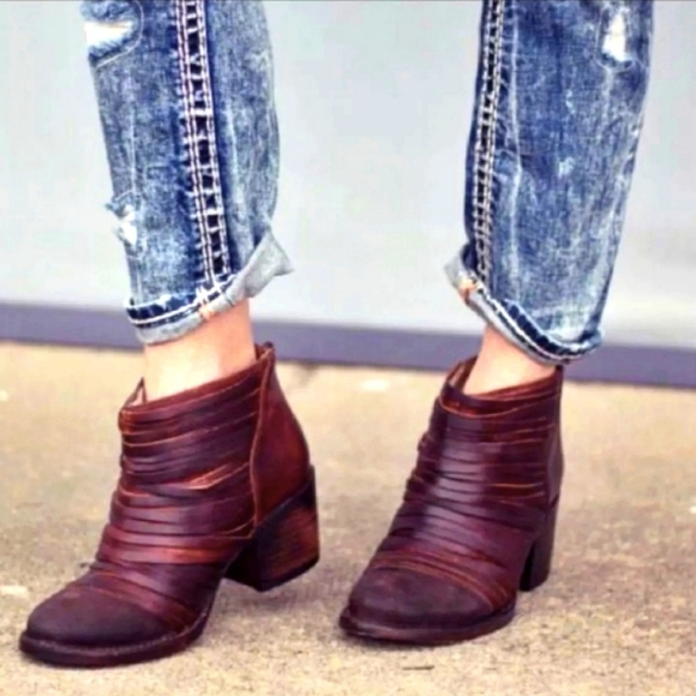 FREEBIRD by Steven "CAIN" Booties Size 7 Brown Strappy Ankle Boots NWOB